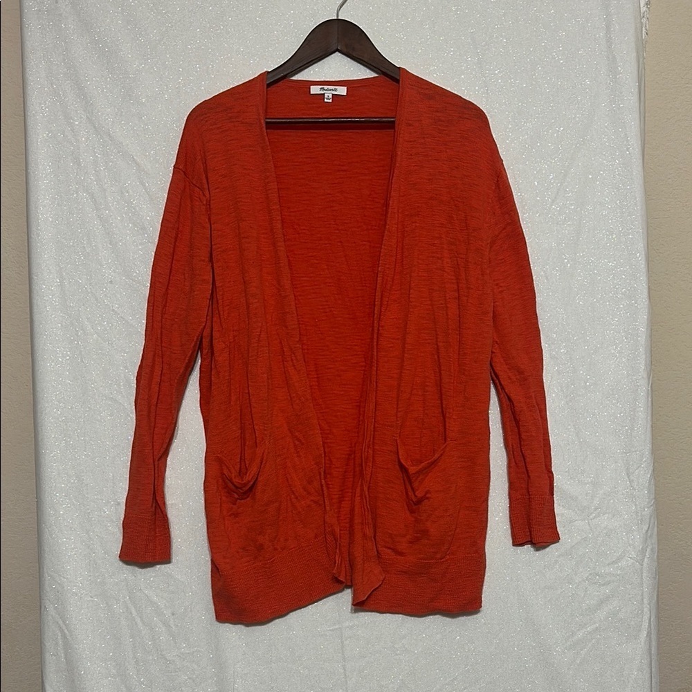 Madewell Orange Cardigan Sweater with V-neck and Long Length